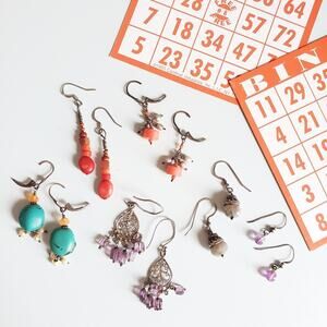 Earring Lot- 6 Pairs, Handmade, Coral, Sterling